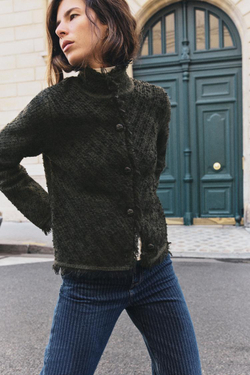 ZARA КАРДИГАН С НЕОБРАБОТАННЫМ КРАЕМ, МЯГКИЙ ЗЕЛЕНЫЙ