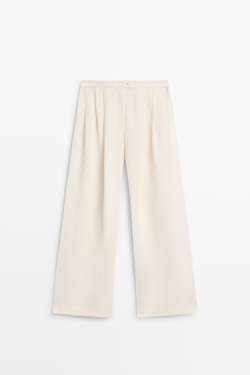 Massimo Dutti Свободные льняные брюки с широкими штанинами, белый