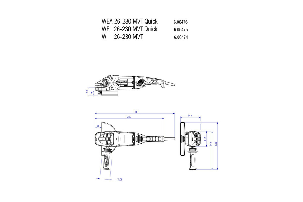 УШМ Metabo W 26-230 MVT 2600Вт, авибр., повор. рукоятка