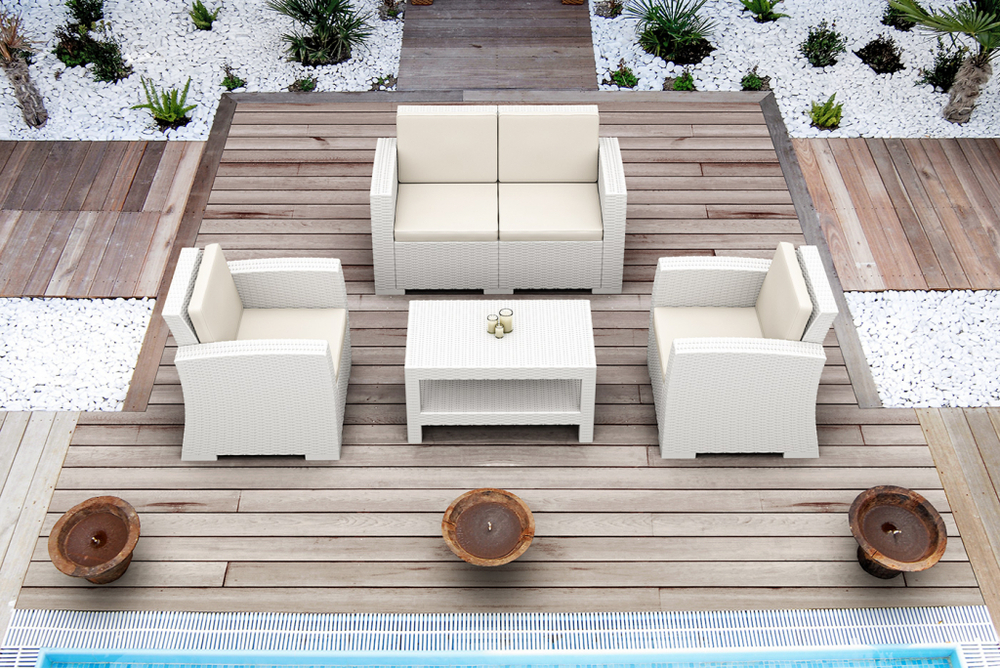 Диван пластиковый плетеный двухместный с подушками Siesta Contract Monaco Lounge, белый
