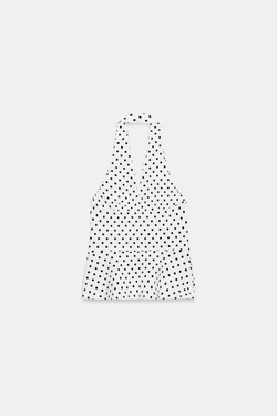 ZARA ЭЛАСТИЧНЫЙ ТОП ХАЛТЕР В ГОРОШЕК, БЕЛЫЙ/ЧЕРНЫЙ