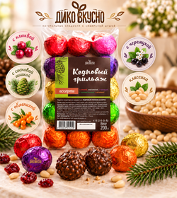 Грильяж кедровый Ассорти (арахис возд. рис)  200 г  пакет  ТМ Дико Вкусно