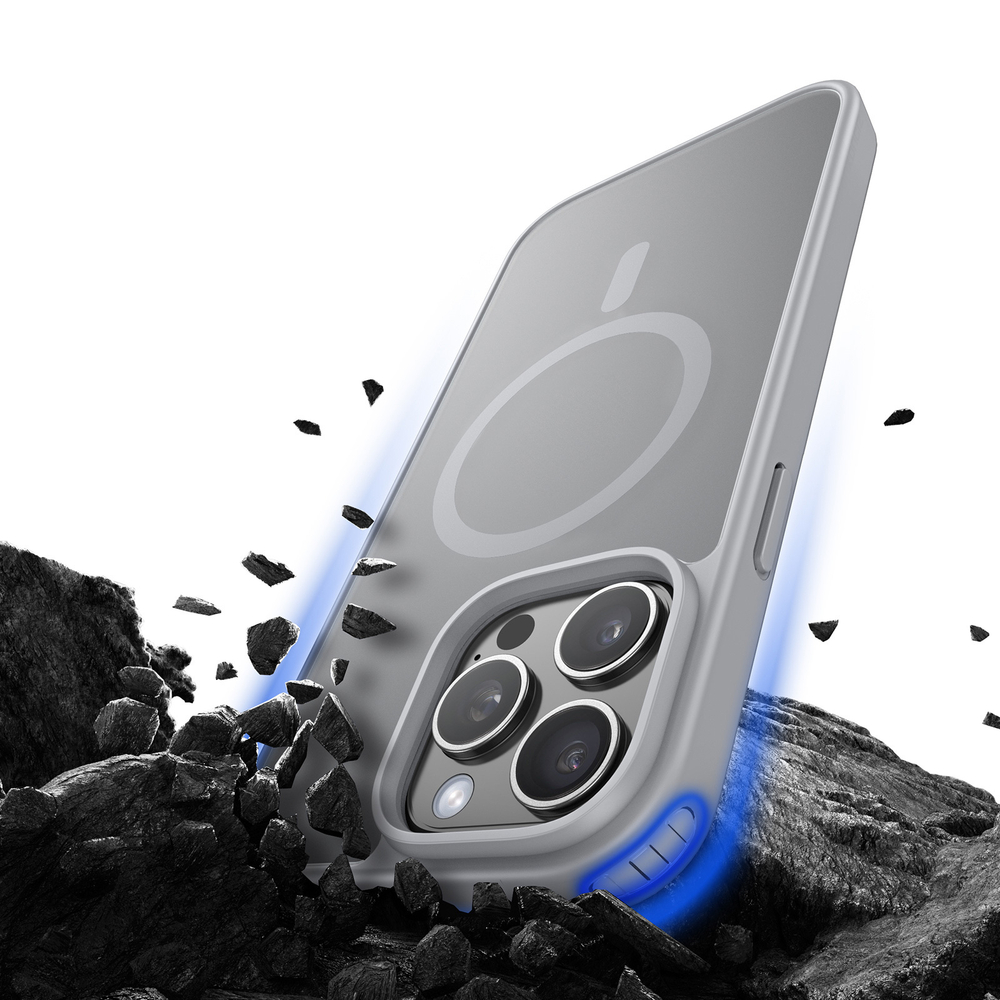 Прозрачный матовый чехол с серыми рамками и с MagSafe от Dux Ducis для iPhone 15 Pro Max, серия Yind Series Case