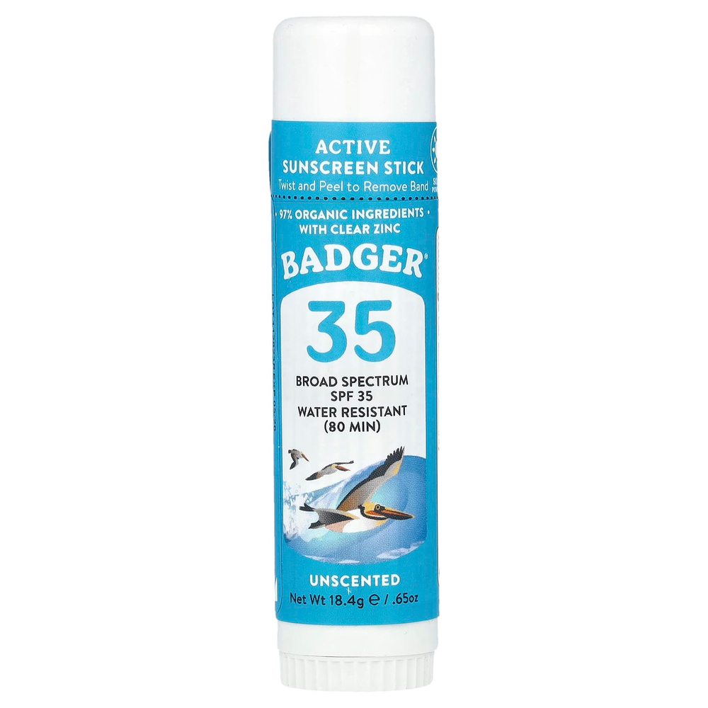 Badger, стик для лица, натуральное минеральное солнцезащитное средство, SPF 35, без запаха, 18,4 г (0,65 унции)