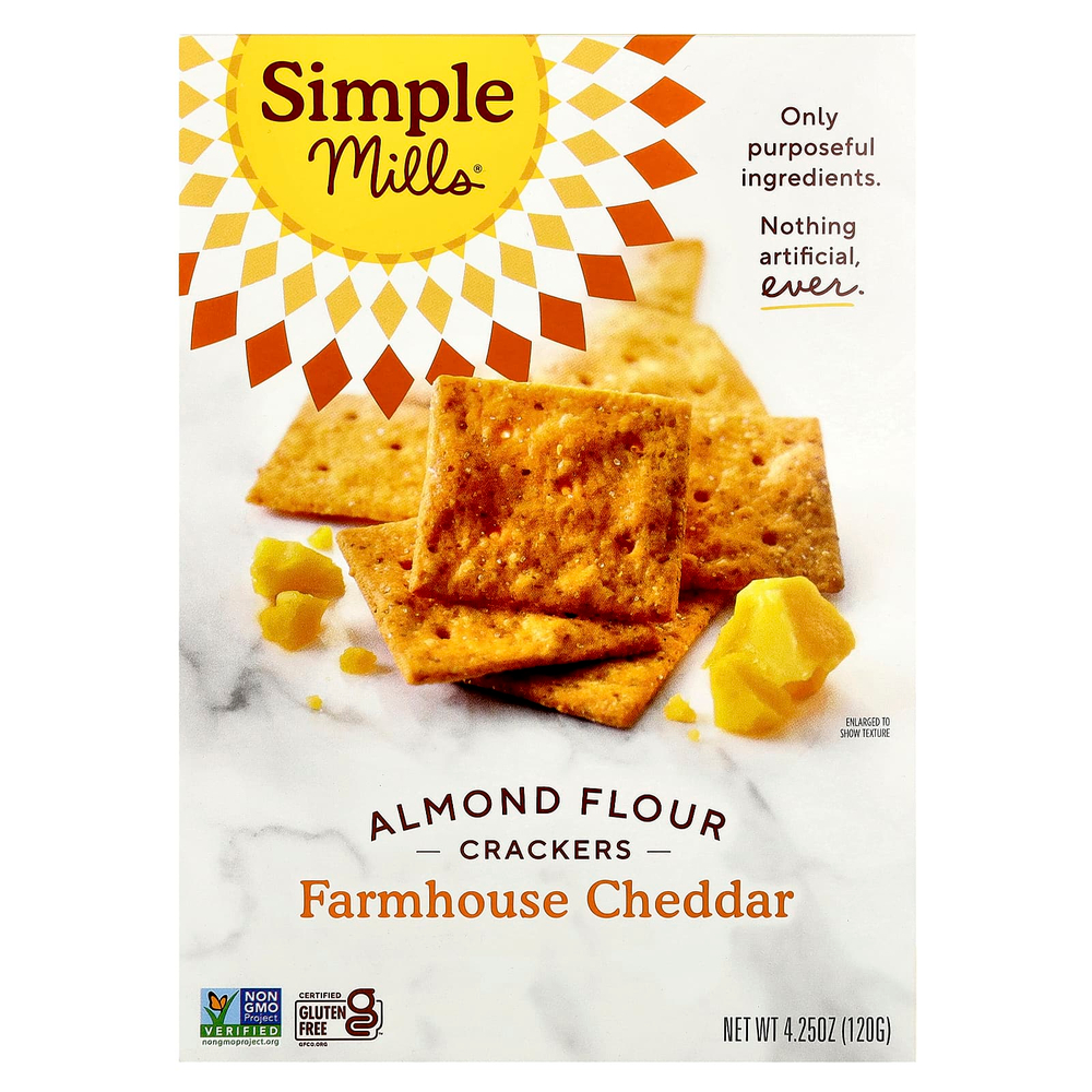 Simple Mills, крекеры из миндальной муки, с фермерским чеддером, 120 г (4,25 унции)