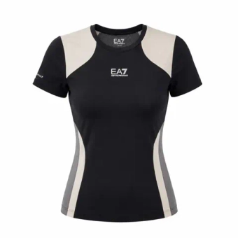 Женская теннисная футболка EA7 Woman Jersey - black/butter/asphalt