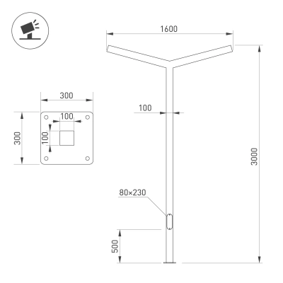 Опора OXOR-STER-Y-2000x100x100-L3000-100W Warm3000 (BK, 230V) IP65 (Arlight, -)