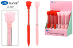 Ручка шарик. с поворотным механизмом, синий "Розы" клип с насадкой, комбинированный корпус (Basir)