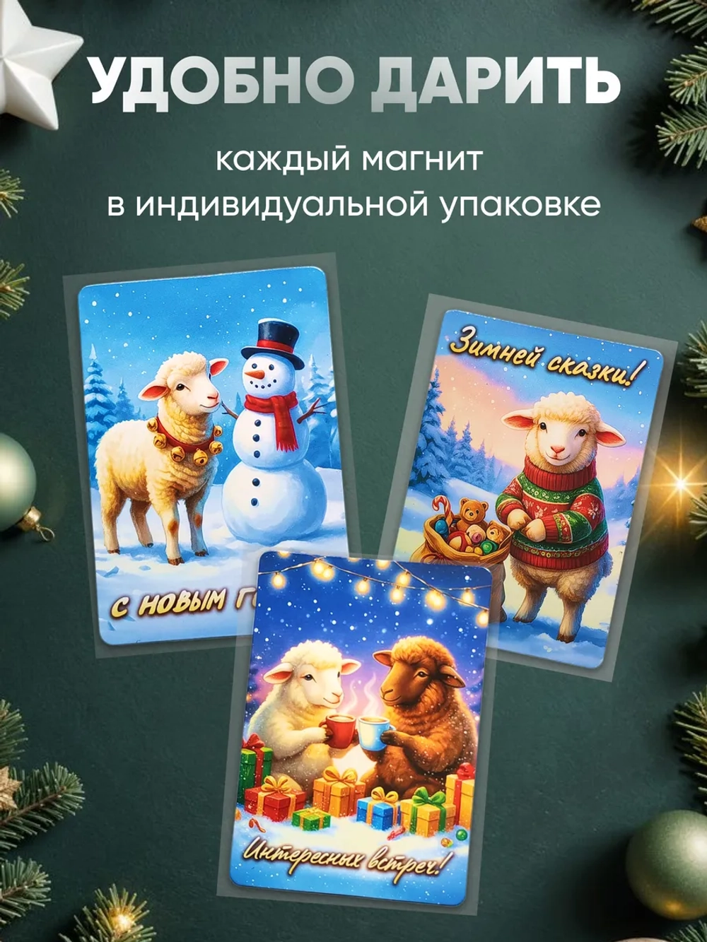 Новогодние магниты на холодильник символ года Овца 2027