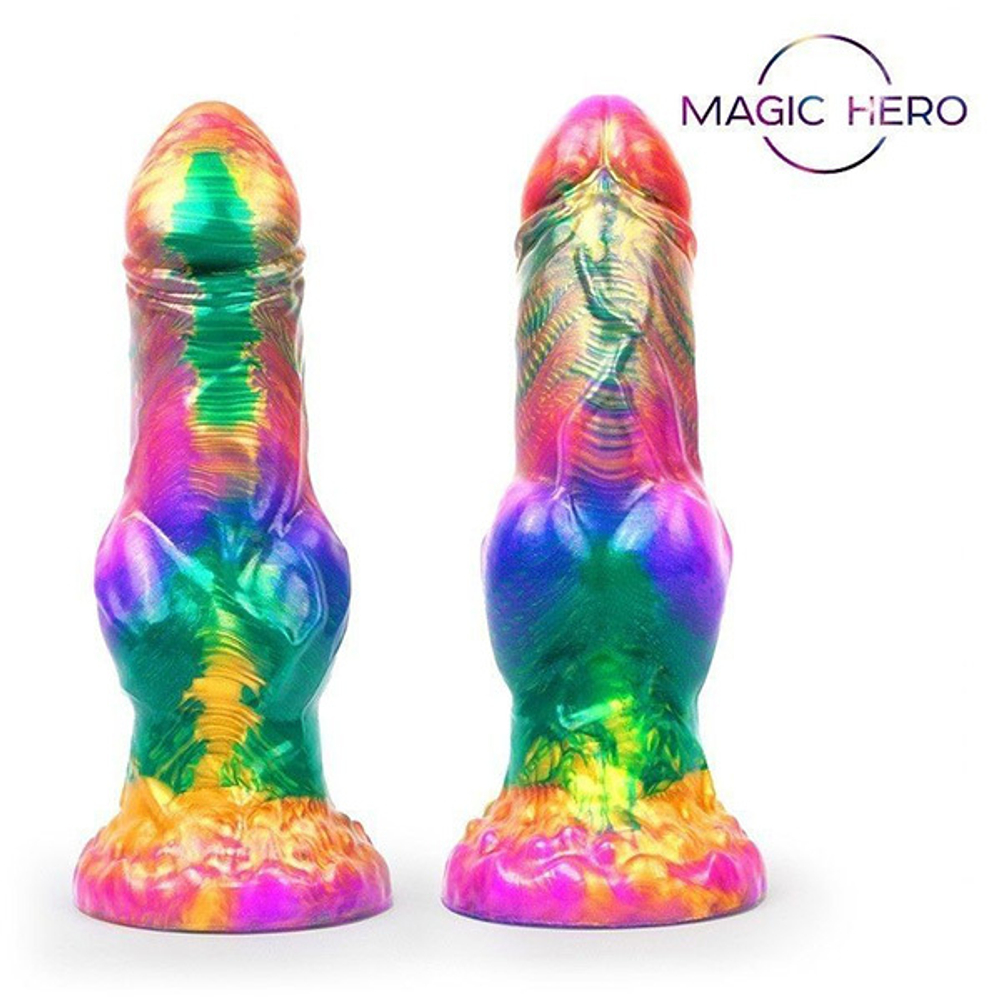Разноцветный фантазийный фаллоимитатор на присоске 24см Bior Toys Magic Hero MH-13046