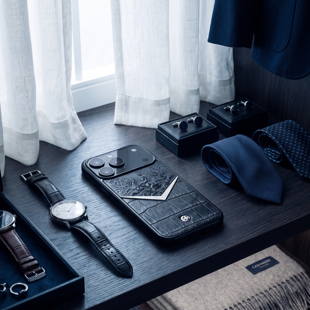 Чехол iPhone 18 pro max из натуральной кожи CROC с Георгием Победоносцем в интерьере — Euphoria HM