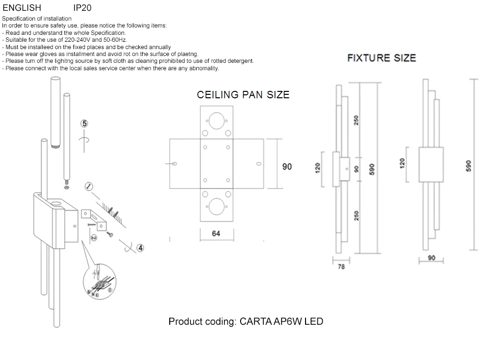 Бра Crystal Lux CARTA AP6W LED WHITE/CHROME