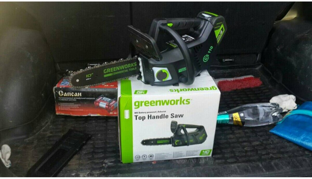 Пила цепная одноручная аккум. GREENWORKS GD40TCS 40В,25см,1/4-1,3-58,б/щ,без АКБ и ЗУ (2003807)