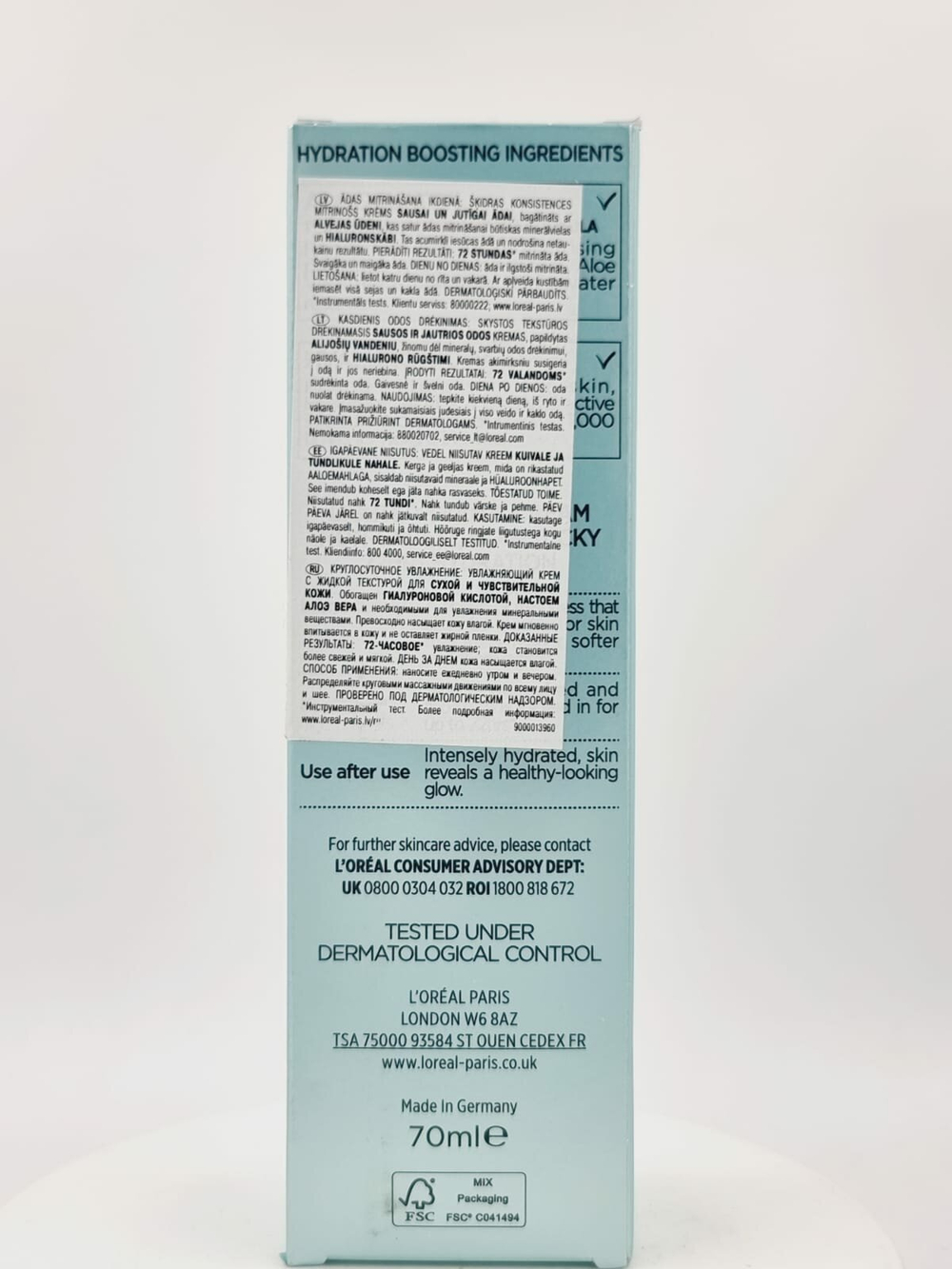 Увлажняющий флюид для лица L'Oreal Paris Hydra Genius с алоэ, гиалуроновой кислотой для сухой и чувствительной кожи лица, 70 мл (Германия)