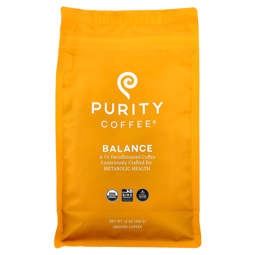 Purity Coffee, Balance, молотый, на 2/3 без кофеина, 340 г (12 унций)
