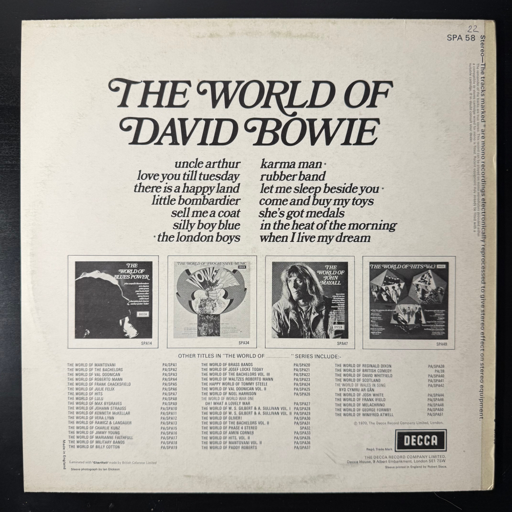 David Bowie ‎– The World Of David Bowie (Англия 1978г.)
