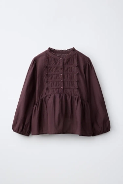 ZARA РУБАШКА С ЗАСТЕЖКАМИ-ТОГГЛ И СКЛАДКАМИ, БУРГУНДИ