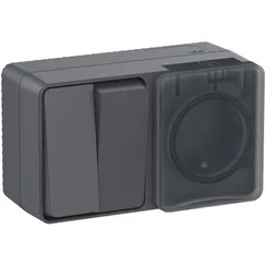 Блок розетка + выключатель двухклавишный IP54 Systeme Electric AtlasDesign Profi54 Антрацит ATN544074