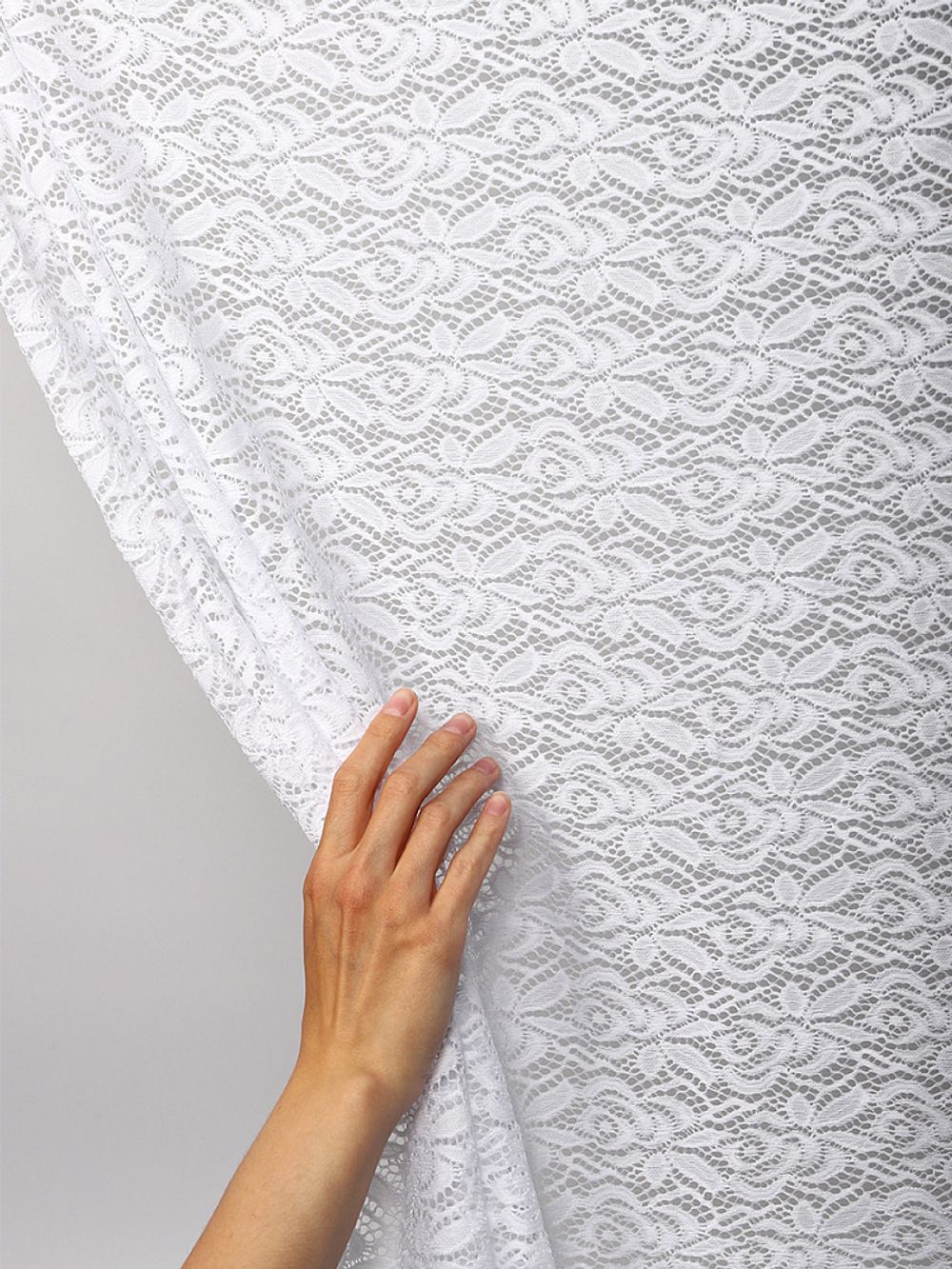 Ткань кружевная гипюр стрейч 160 г/м², ш.150см, арт.SZ031636 цв.белый, уп.25м