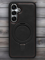 Business style чехол из кожи для SAMSUNG GALAXY S25 (не ULTRA/ FE/ PLUS!) с кольцом-подставкой и бархатной подкладкой