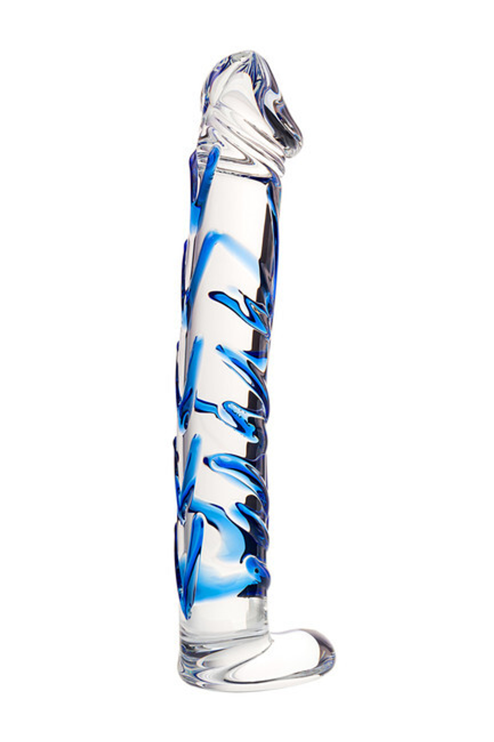 Нереалистичный фаллоимитатор из стекла Sexus Glass, 17 см. (Цвет: прозрачный с синим)