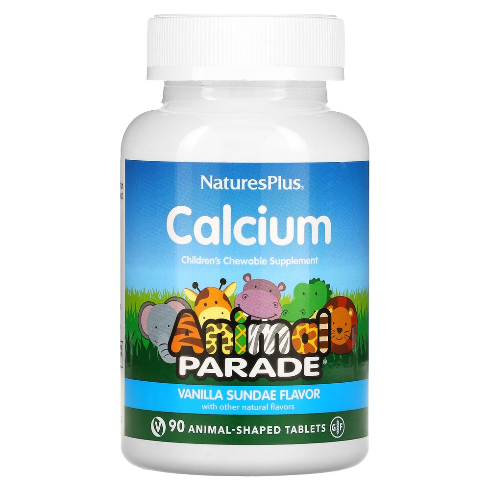 NaturesPlus, Animal Parade Calcium, 90 Chewable Tablets | Bolalar uchun kalsiy, vanil, 90 ta chaynaladigan tabletka