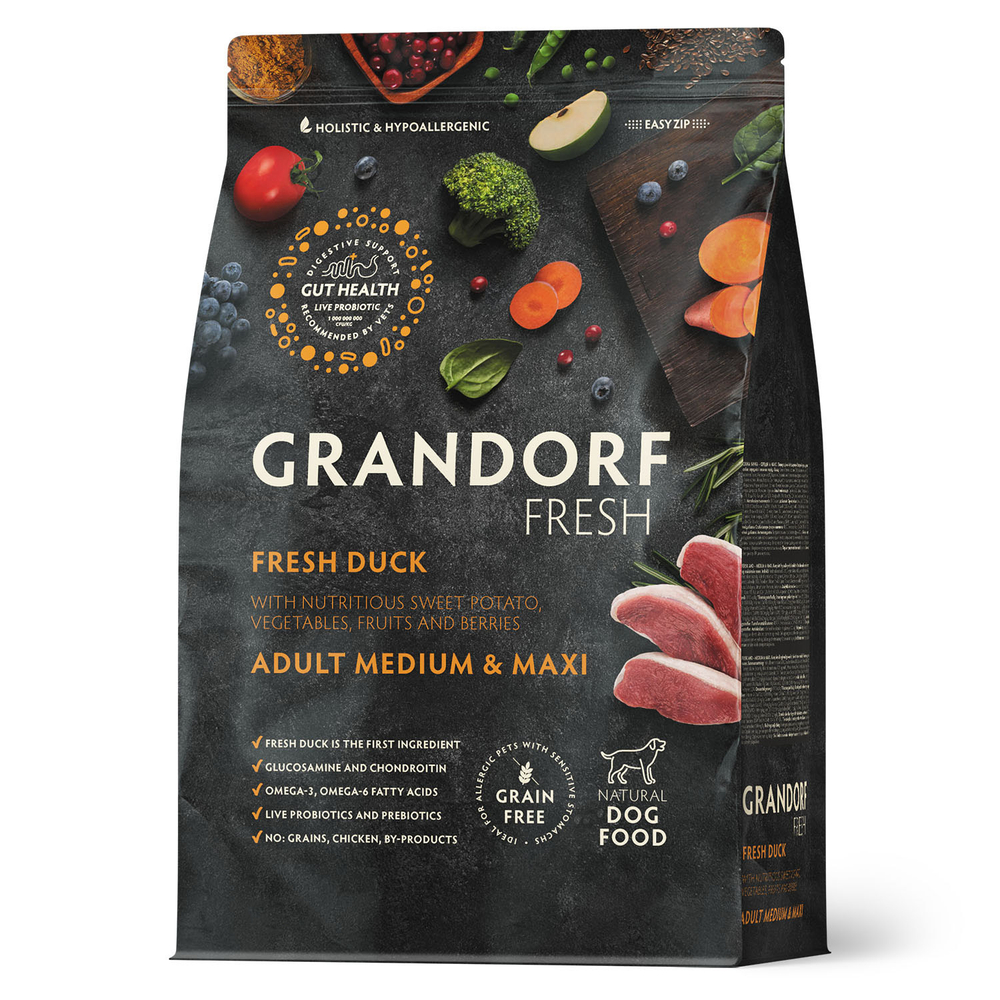 Сухой корм GRANDORF FRESH для собак средних и крупных пород Свежее мясо утки с бататом