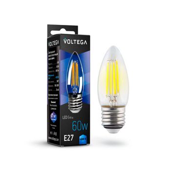 Светодиодная лампа Crystal Candle 6W 4000K E27 (7029) VG10-C1E27cold6W-F прозрачная Voltega