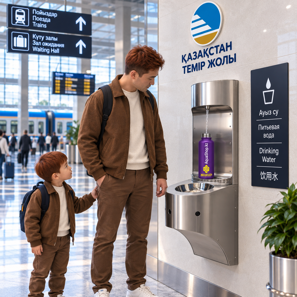 Питьевая станция бесконтактная с UV Fonteco DF25-2W4IrFIrR в интерьере Железнодорожная станция