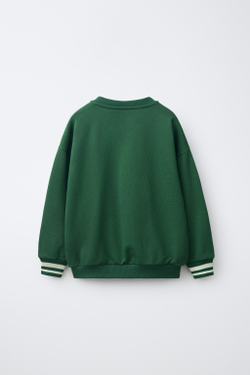 ZARA ТОЛСТОВКА С ПРИНТОМ И НАШИВКОЙ, ЗЕЛЕНЫЙ