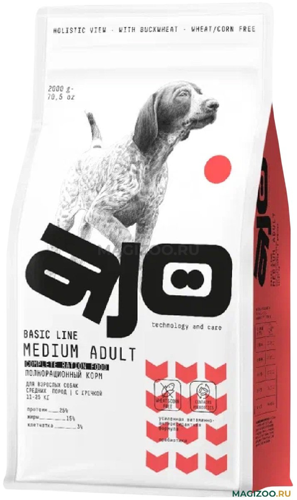AJO Medium Adult- Сухой корм для взрослых собак средних пород, с Говядиной и Гречкой
