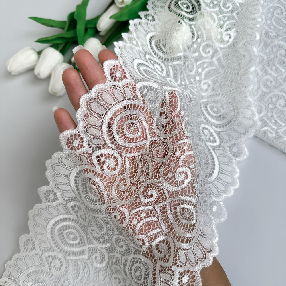 Широкое кружево эластичное 18см, Белый (lace/magn/180)