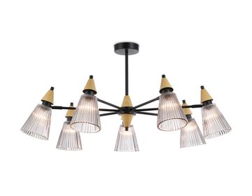 Люстра на штанге 7*E14 LH58116/7 BK/LW/SM чёрный/светлое дерево/дымчатый High Light Modern Ambrella