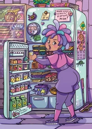 Открытка Космоолухи. Молли у холодильника