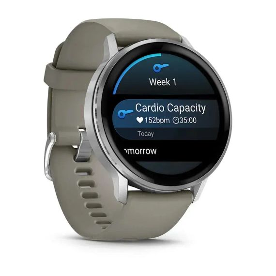 Garmin Venu 4 45 мм серебристые смарт-часы с серебристо-серым силиконовым ремешком