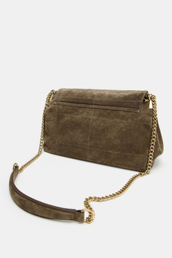ZARA КОЖАНАЯ СУМКА НА ПЛЕЧО С КЛАПАНОМ, ЗЕЛЕНЫЙ ХАКИ