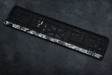 Пластиковая рамка номера с защелкой "Sticker Bombing Gray" (Черная)