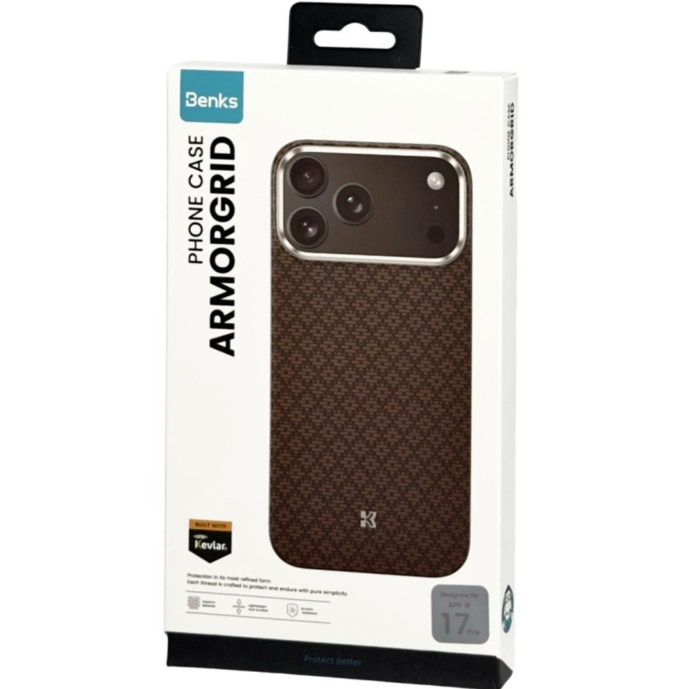 Накладка для i-Phone 17 Pro Benks ArmorGrid Kevlar Magsafe коричневый с узором