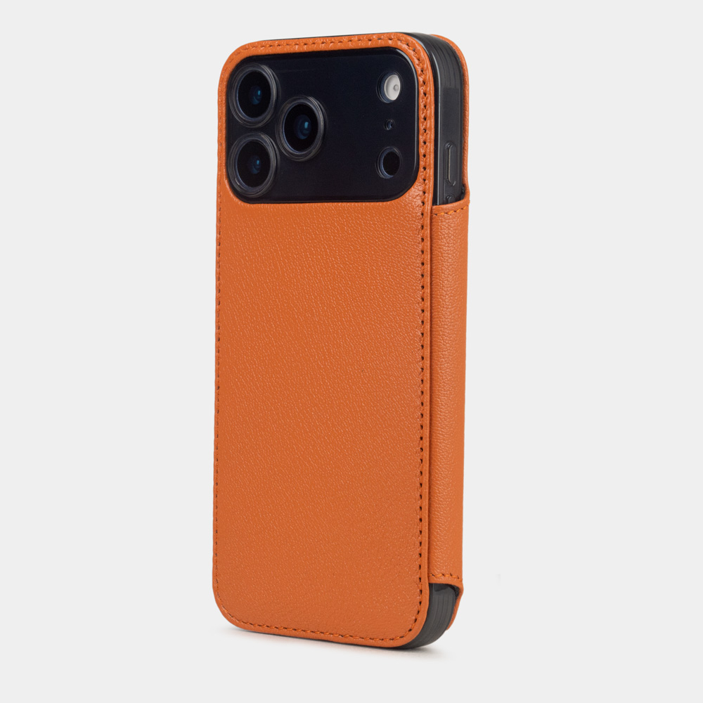 Чехол-книжка для iPhone 17 Pro - кожа козы, оранжевый