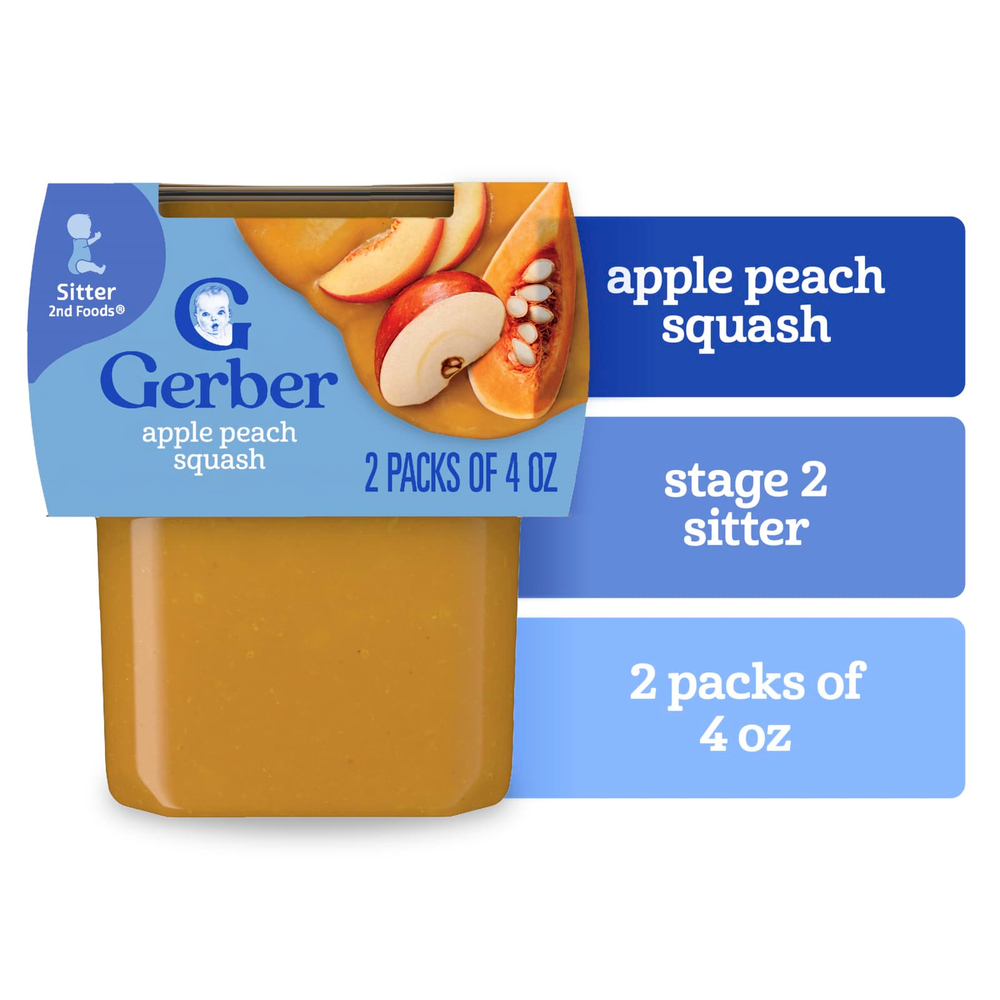 Gerber, 2nd Foods®, Sutter, яблоко, персик и тыква, 2 шт. в упаковке, 113 г (4 унции)
