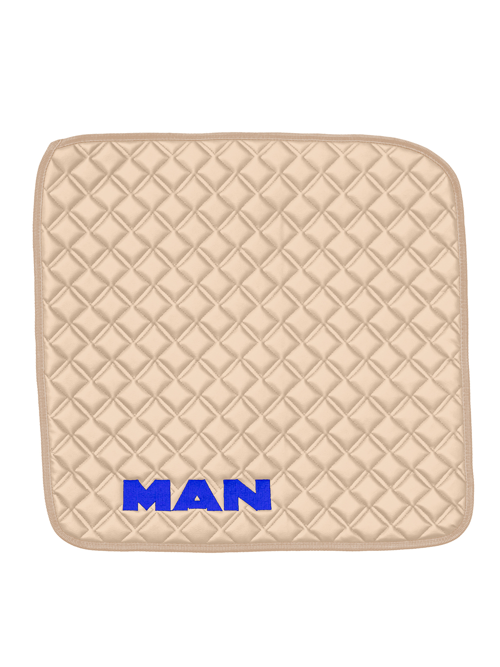 Ковры MAN TGX с 1-м ящиком (автомат) (экокожа, бежевый, бежевый кант, синяя вышивка)