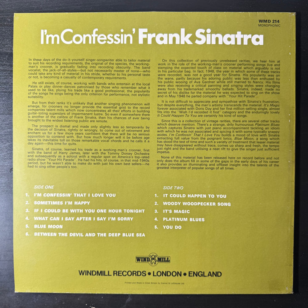 Frank Sinatra ‎– I'm Confessin (Англия 1974г.)