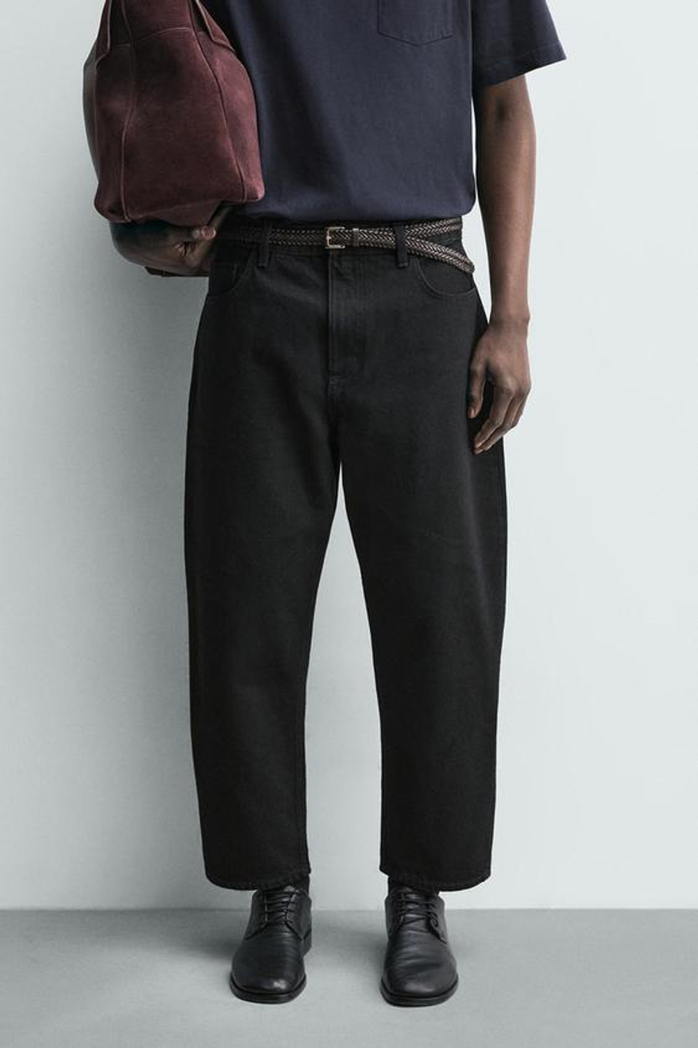 ZARA ДЖИНСЫ TAPERED WIDE FIT, ЧЕРНЫЙ