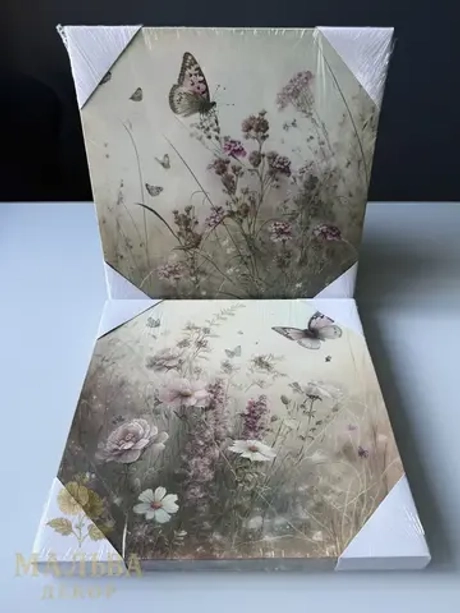 Панно на стену для декора спальни/коридора "Бабочки" 2 штуки 30x30x2.5 см Nuvole di Stoffa