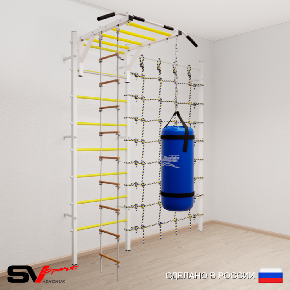 Шведская стенка Sv Sport усиленная 63130 (Турник рукоход/Лестница/Цепь/Мешок 30кг/Канатный лаз)