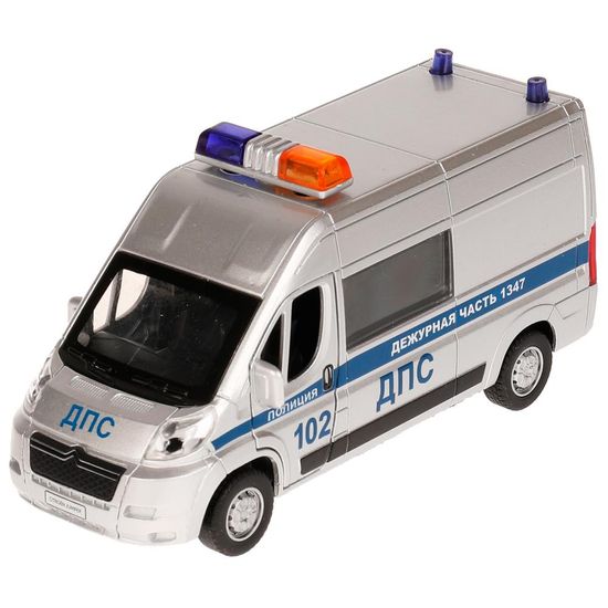 Машина металл CITROEN JUMPER ПОЛИЦИЯ 14 см,двери, багаж, серебристый Технопарк