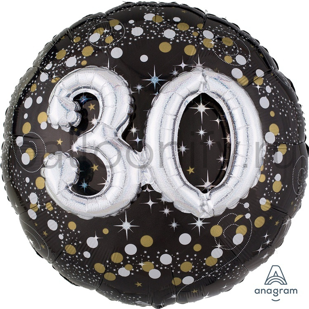 Фольгированная фигура, круг, HB Sparkling Birthd 30 gold P75,32"/81СМ
