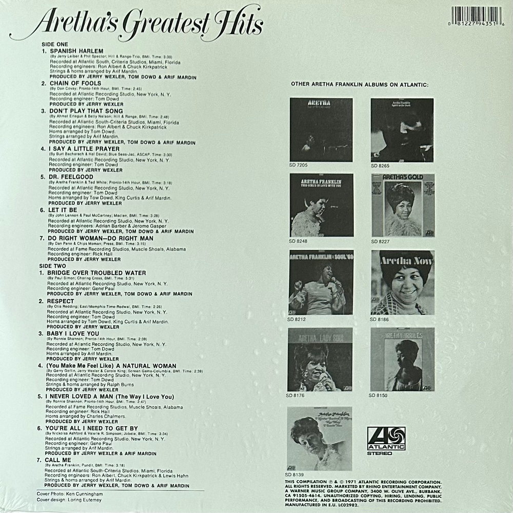 Aretha Franklin ‎– Aretha's Greatest Hits (Европа 2016г.)