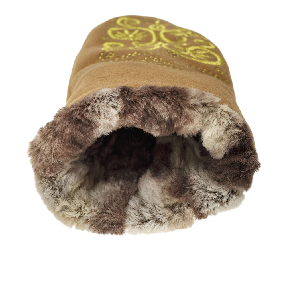Варежки с опушкой «Новоторки» св.коричневый / золото