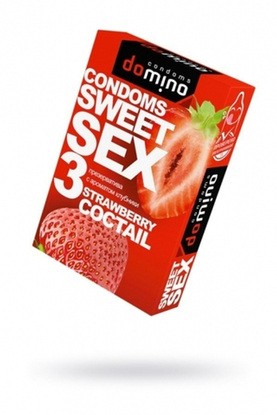 Презервативы Domino, sweet sex, латекс, клубника, 18 см, 5,2 см, 3 шт. (Цвет: прозрачный)